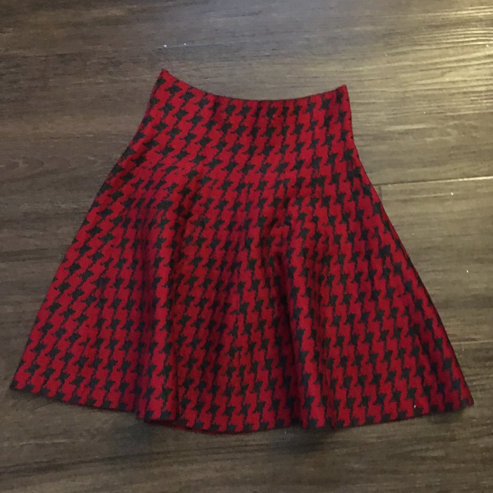 Red and Black Houndstooth Skirt